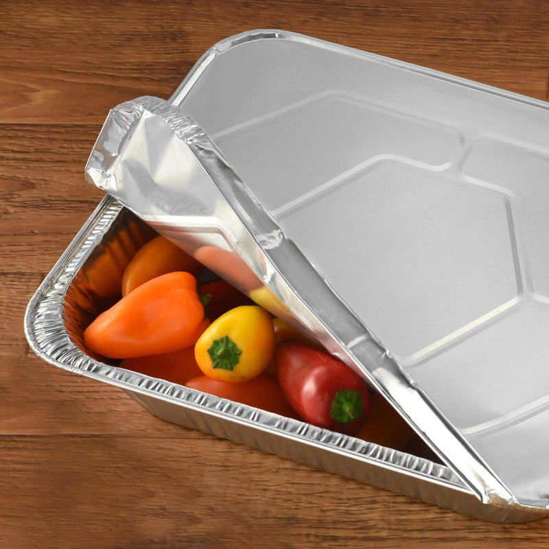 NYHI 9x13 Disposable Aluminum Foil Pans With Lids Large Half Size Deep Steam Pan and Oven Buffet Trays Food Containers for Catering Baking Roasting (1) - Image 5